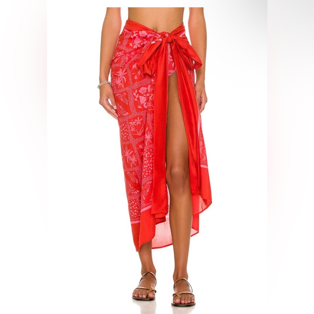 Agua by Agua Bendita Lavanda Pareo | Red Tropical | One Size | $260 Retail